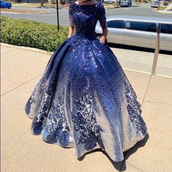 Quinceanera Dress-Navy Blue and Silver Sequence - Picture 2 of 2